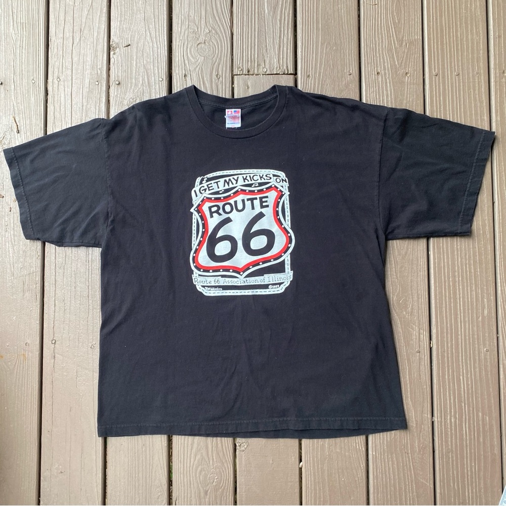 Vintage Bayside Black 1989 Route 66 Graphic Tee Made in USA 2XL